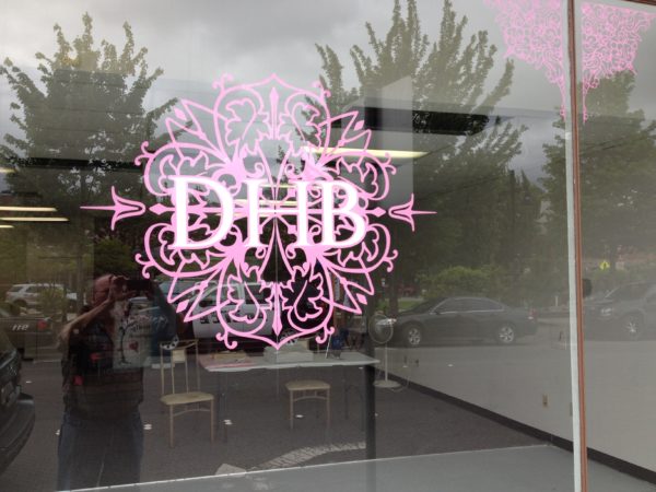 Vinyl lettering applied on glass door